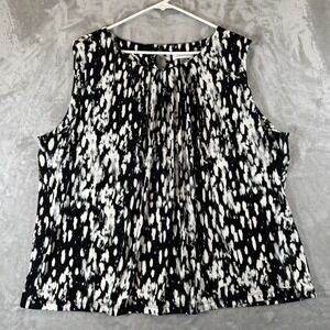 Calvin Klein Tank Blouse Pleated Neck Womens Plus 3X Black White Stretchy